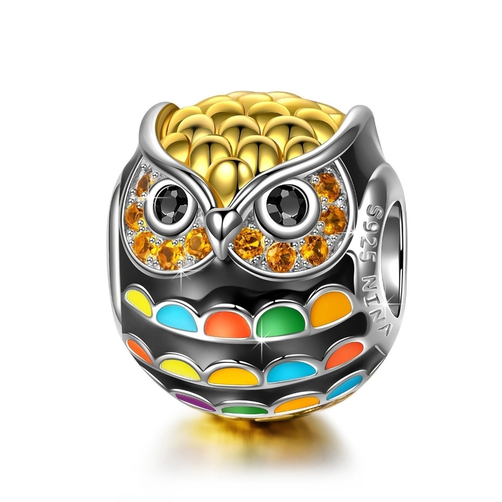 NINAQUEEN 925 Sterling Silver Owl Charm Pandora Bead